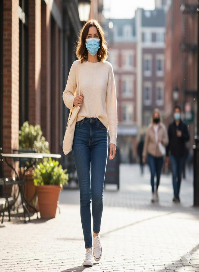 7Shield Face Mask | Disposable Safety Masks for Women & Men | ISO CE GMP SITRA Certified Soft Fabric Spandex Earloop strings, Comfortable & Secure Face Masks (Blue-100) - Image 5